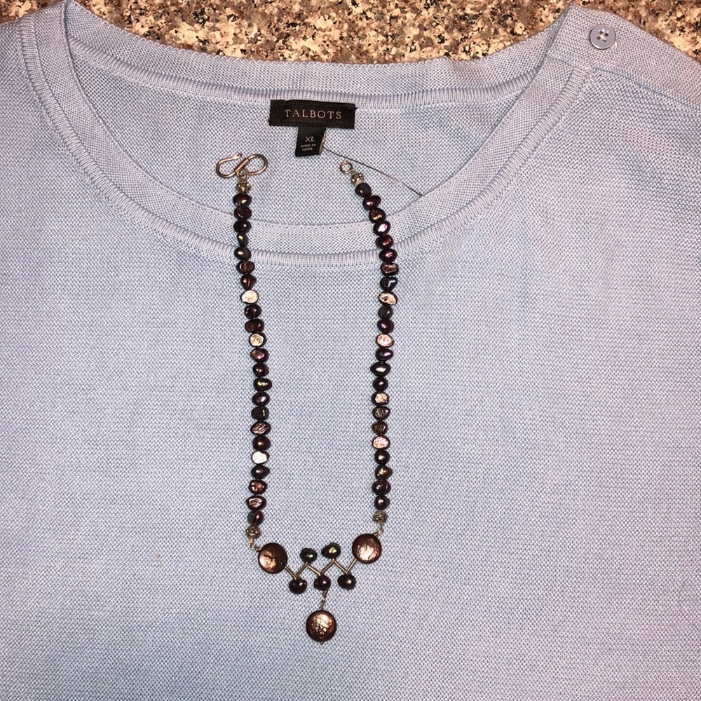 Unique Peacock Pearl And Silver 16” Necklace